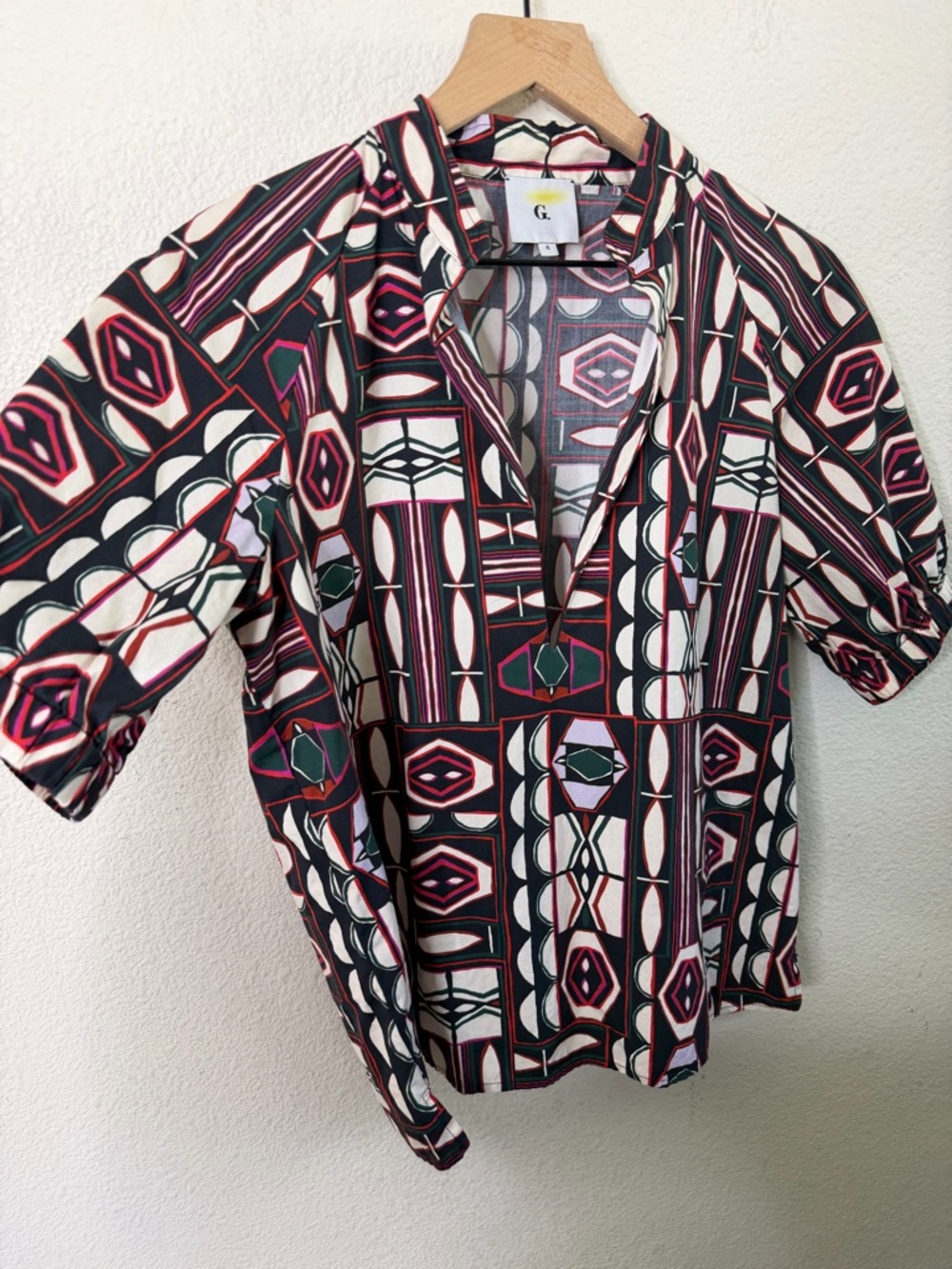 G. Label by Goop Puff Sleeve Printed Popover Shirt Womens Size 6 - Picture 3 of 7